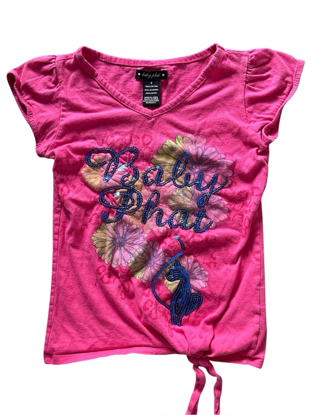 Y2K “Baby Phat” Girls Hot Pink Graphic Sequin Short Sleeve Top